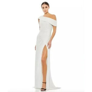 MAC DUGGAL Dress Size 0 Evening Gown Sequin White NEW Off Shoulder